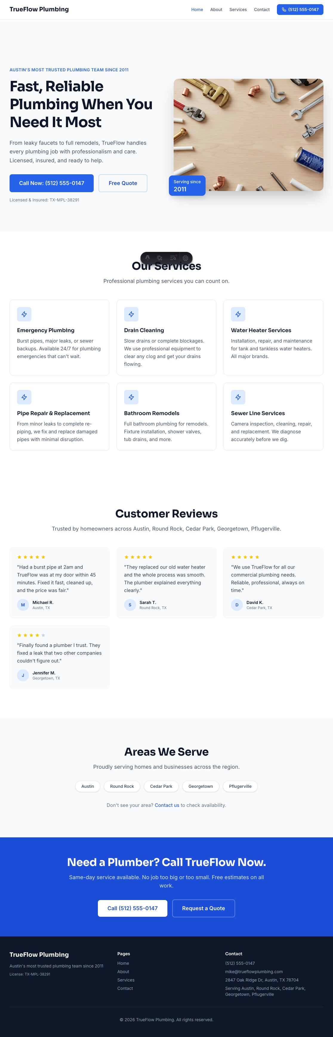 TrueFlow Plumbing — full website preview