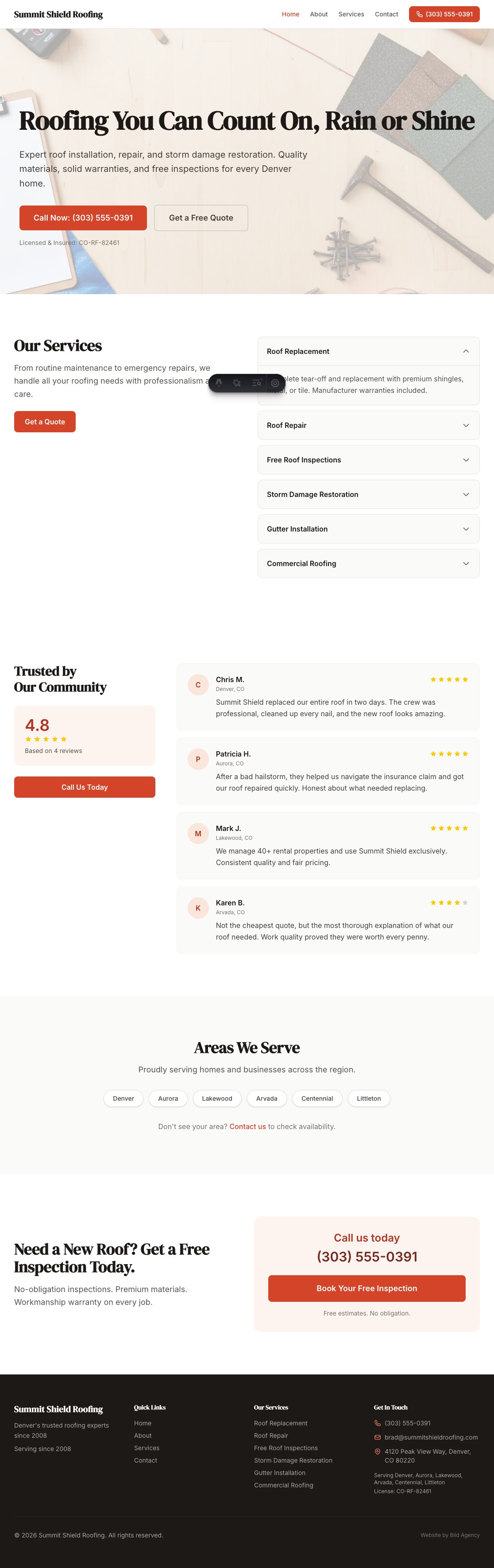 Summit Shield Roofing — full website preview